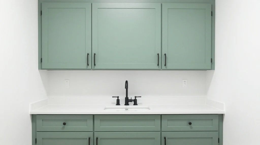 Green Laundry Room With Black Hardware
