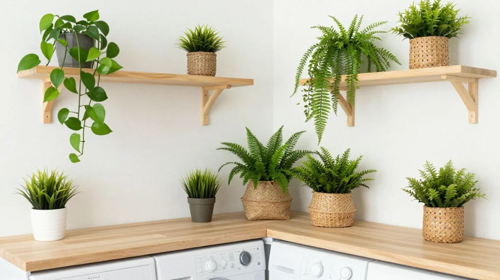 Green Laundry Room With Indoor Plants