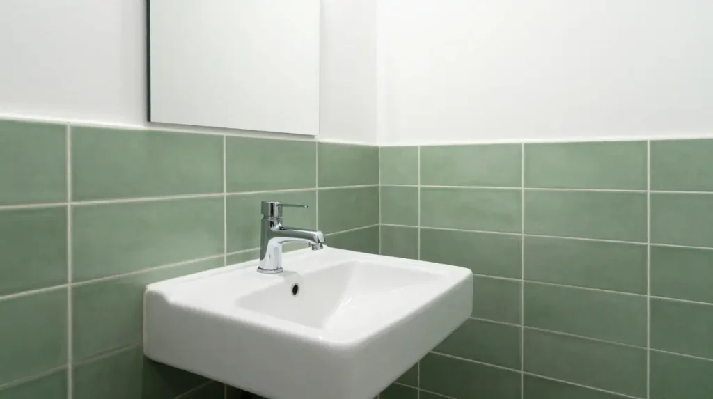Green and White Bathroom with Clean Lines