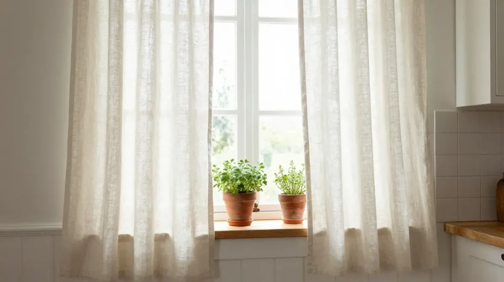 Hang Linen Kitchen Curtains to Soften the Windows