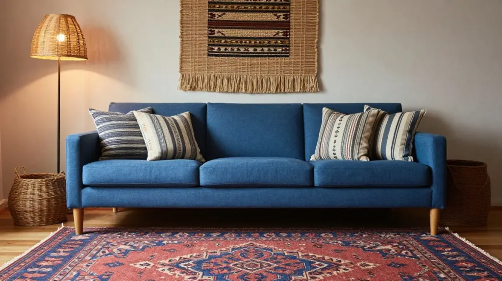 Indigo Living Room With Patterned Textiles