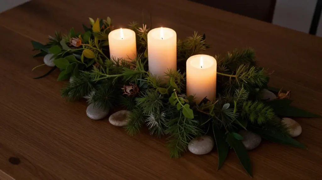 Layered Seasonal Styling with Foliage and Candles