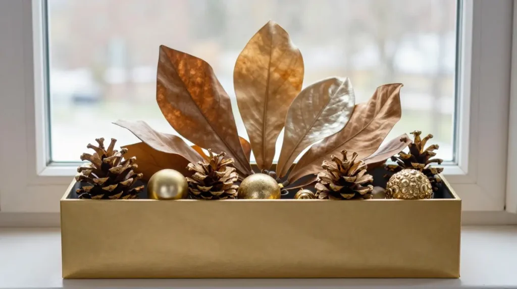 Magnolia Leaf and Gold Accent Box