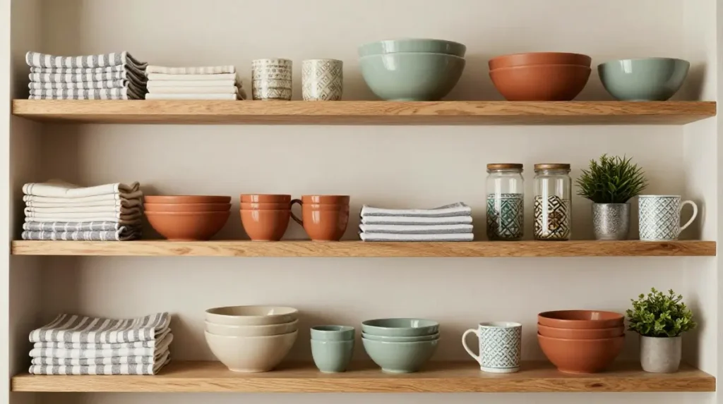 Mix Patterns and Colors on Open Shelves