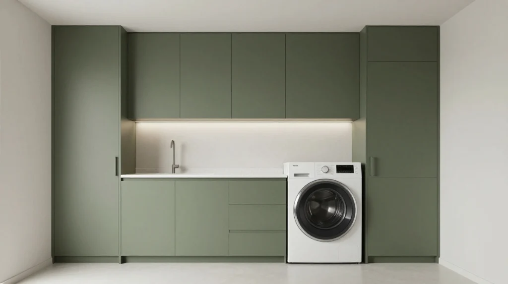 Modern Green Laundry Room With Minimalist Design