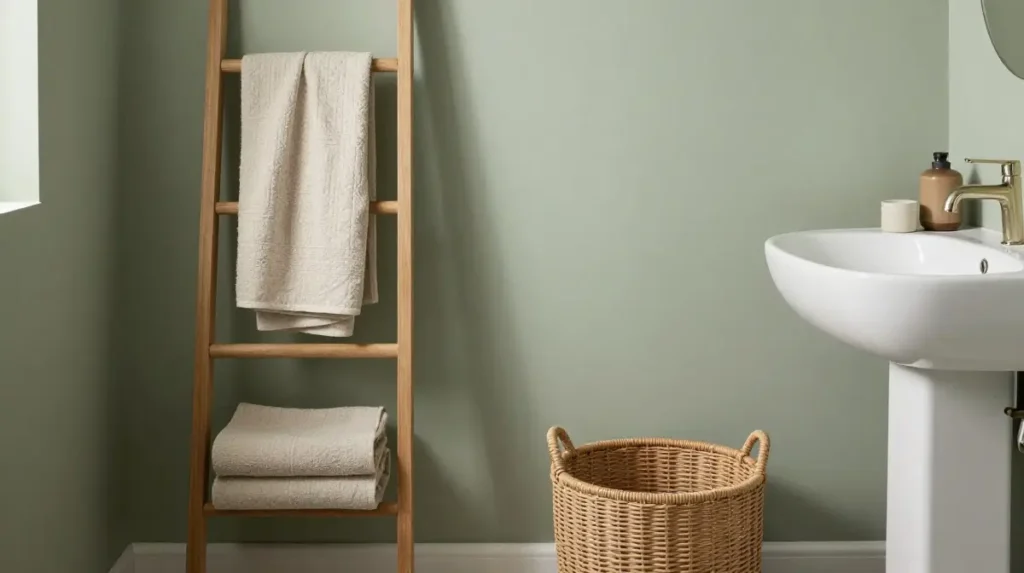 Muted Green Bathroom with Linen Accents