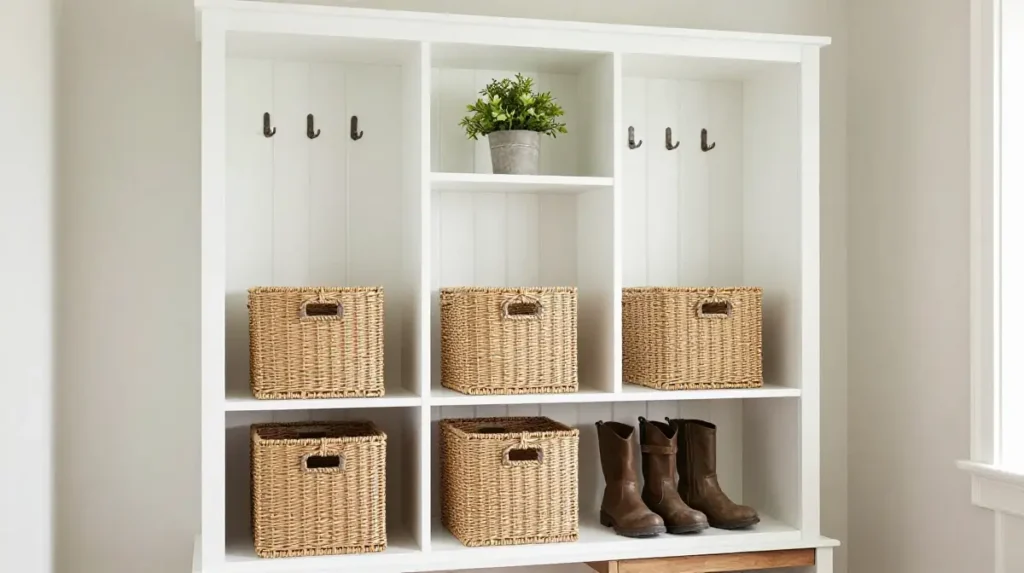 Open Shelving Unit for a Mudroom Feel