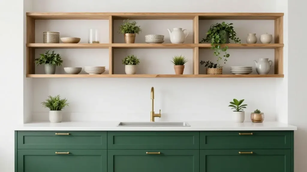 Open Shelving Uppers With Painted Lower Cabinets