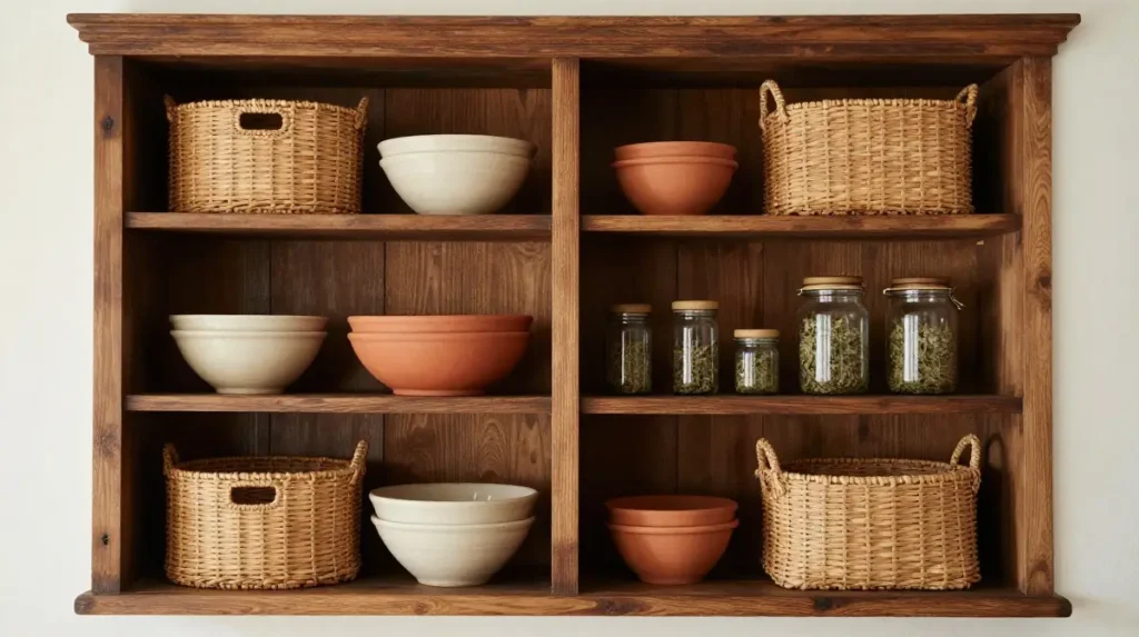 Open Shelving with Woven Baskets