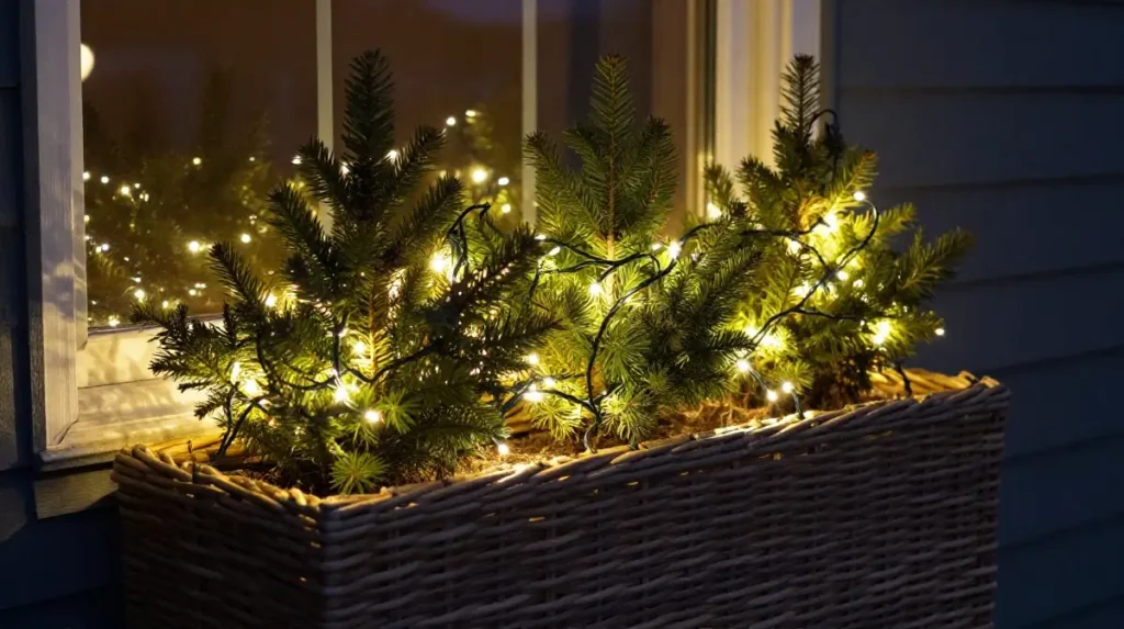 Outdoor Planter with String Lights Woven In