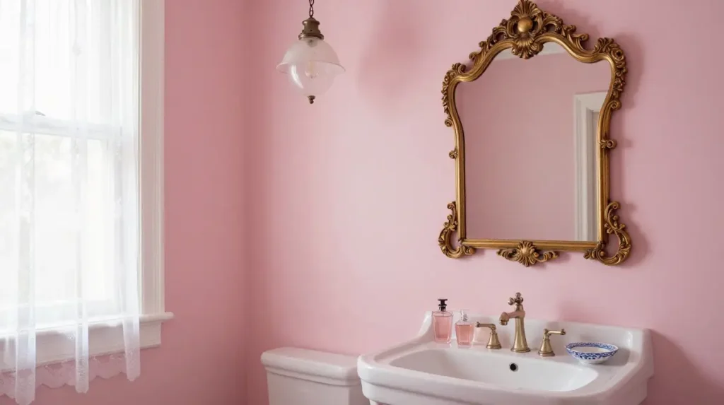 Pastel Pink Bathroom With Vintage Accessories
