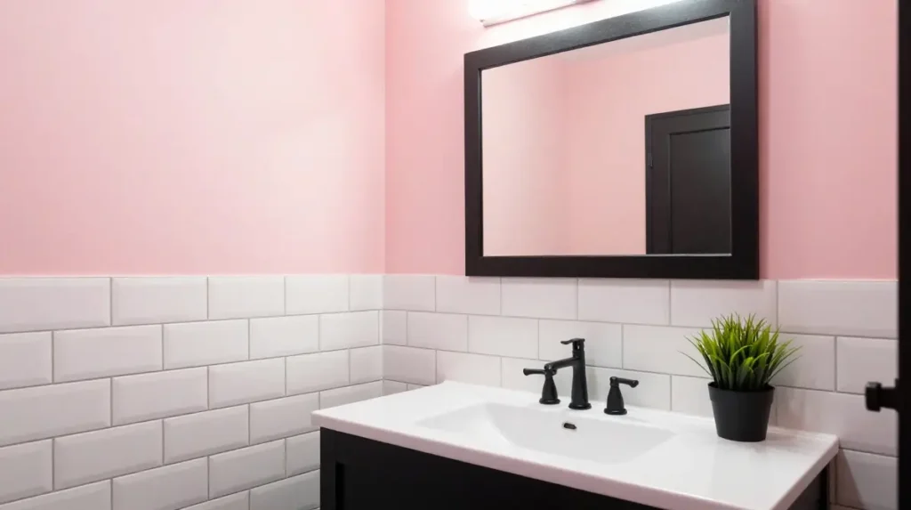 Pink Bathroom With Black Contrast
