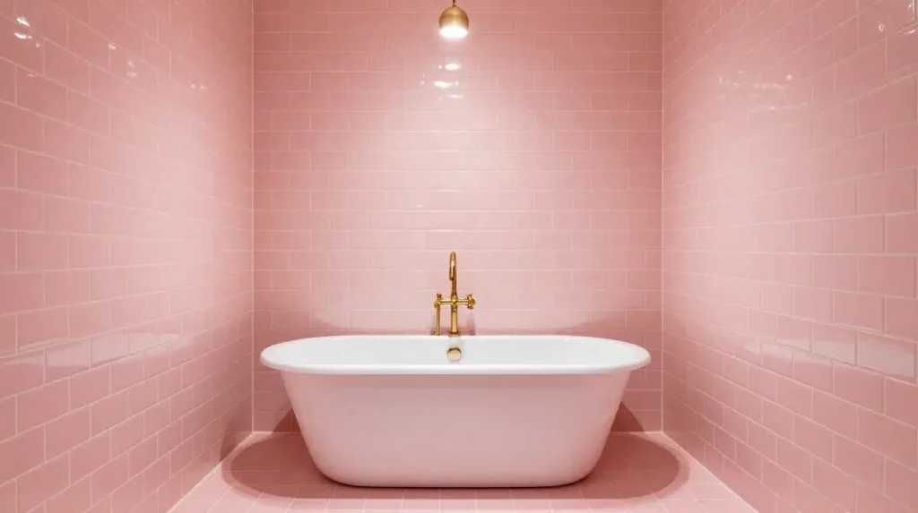 Pink Subway Tile From Floor to Ceiling