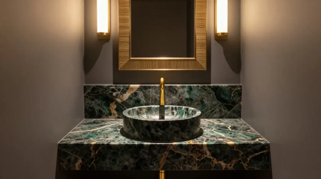 Powder Room Counter with a Statement Finish