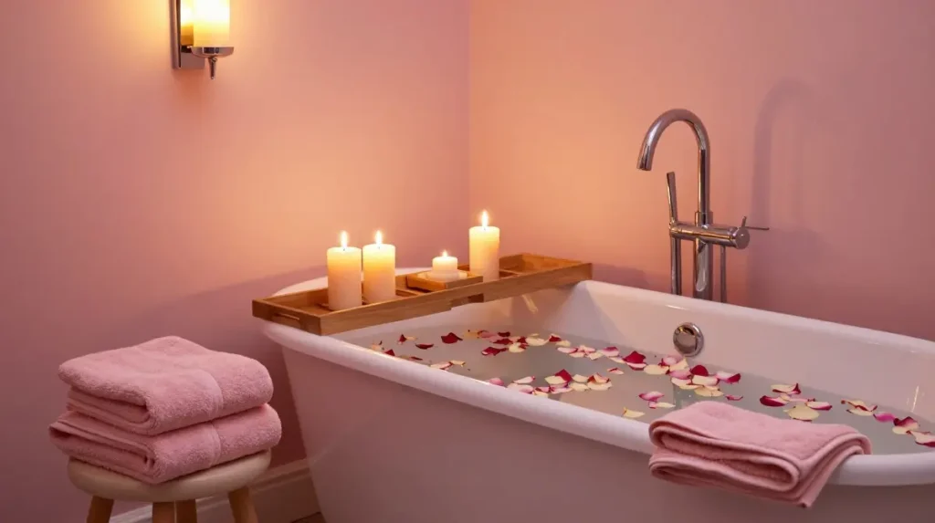 Romantic Dinner-Ready Pink Bathroom