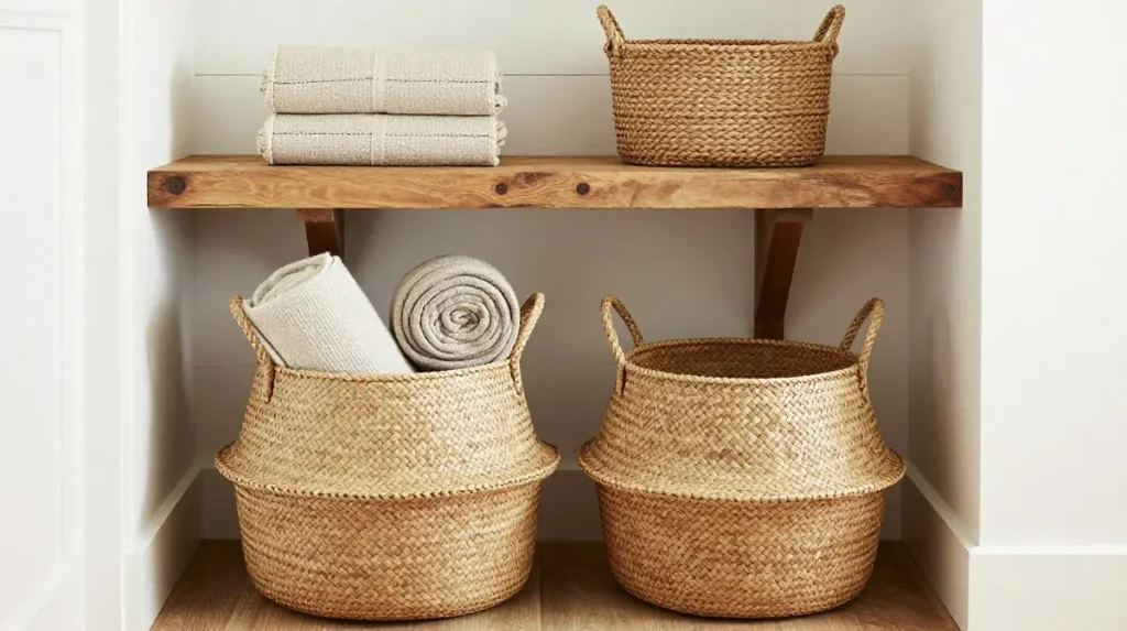 Rope and Woven Basket Storage