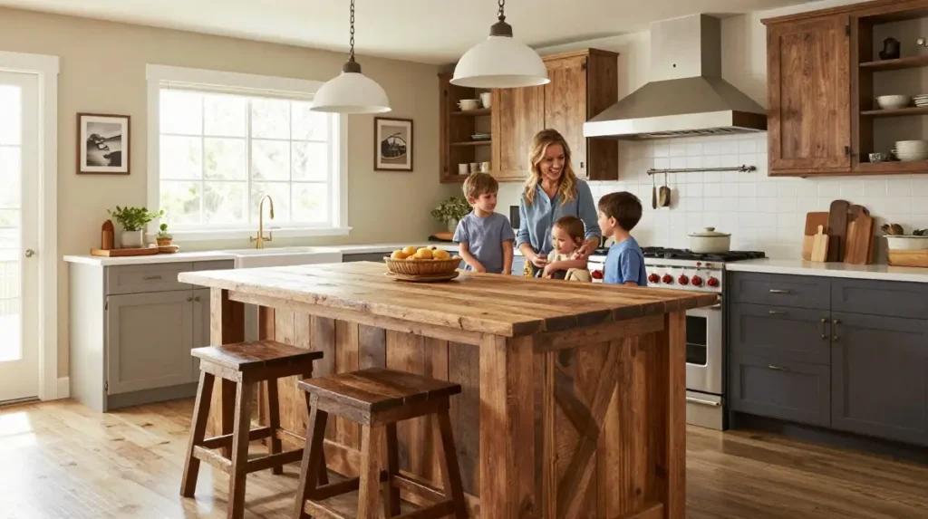 Rustic Kitchen Island as a Gathering Spot