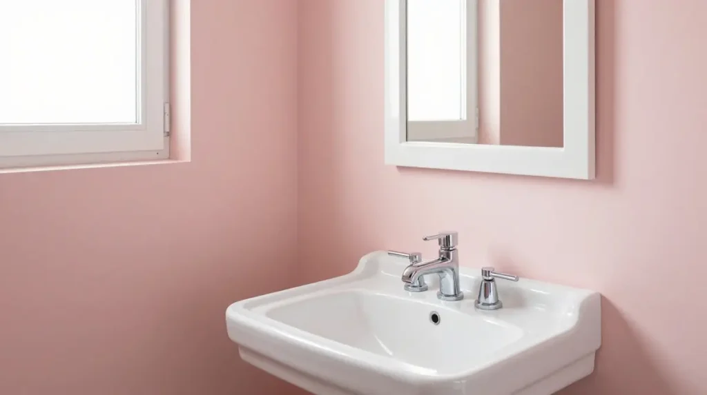 Soft Blush Walls With White Fixtures