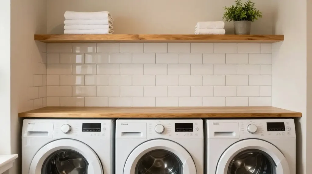 Subway Tile Backsplash Behind the Machines