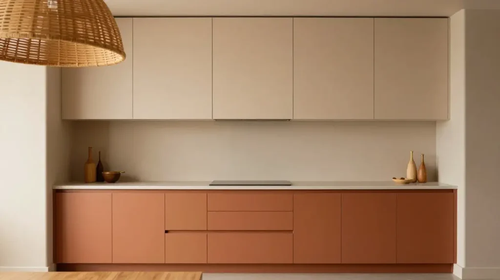 Terracotta Accent Cabinets With Neutral Surrounds