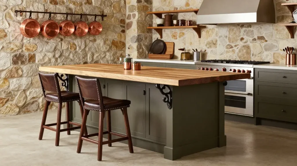 Tuscan Kitchen Island with Rustic Finish