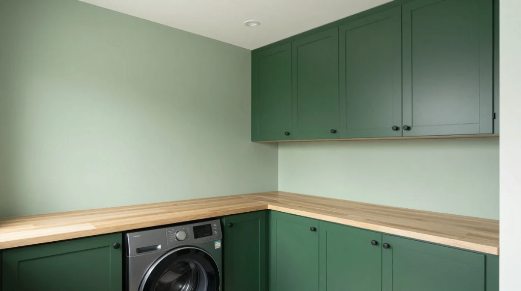 Two-Tone Green Laundry Room Design
