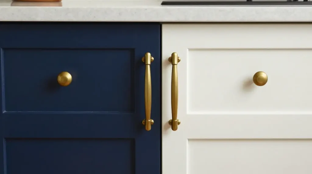 Two Tone Kitchen Cabinets With Brass Hardware