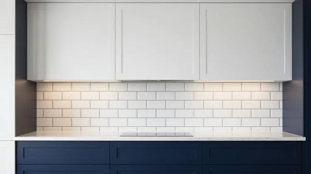 Two Tone Styling With Subway Tile Backsplash