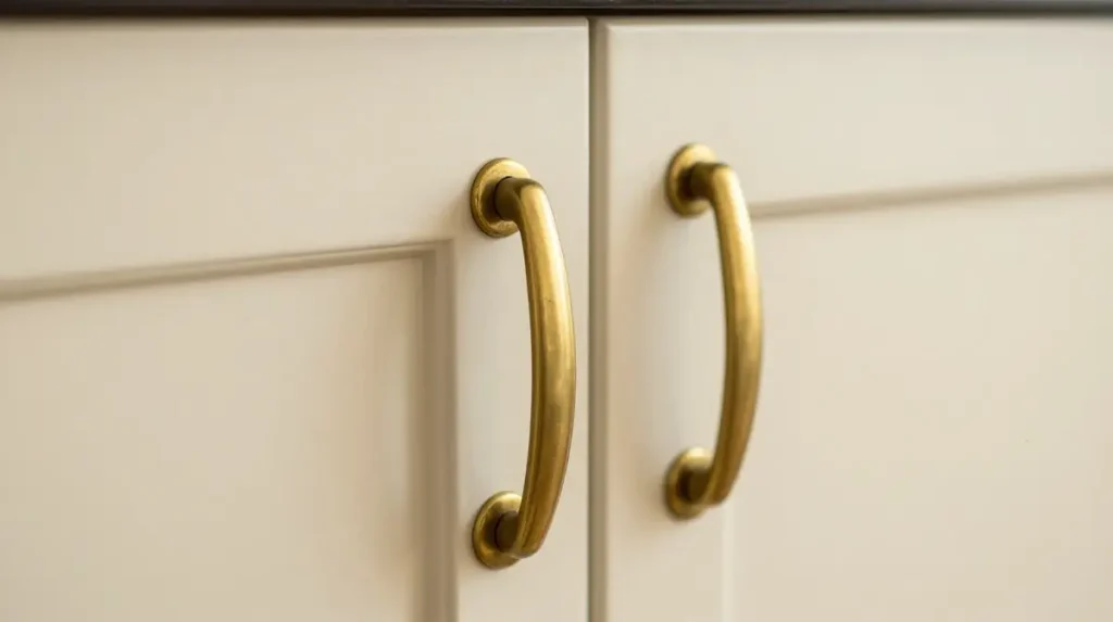 Use Aged Brass or Copper Hardware