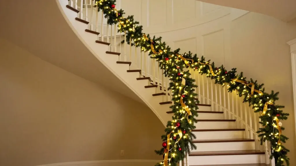 Use Charming Christmas Staircase Garland Thoughtfully