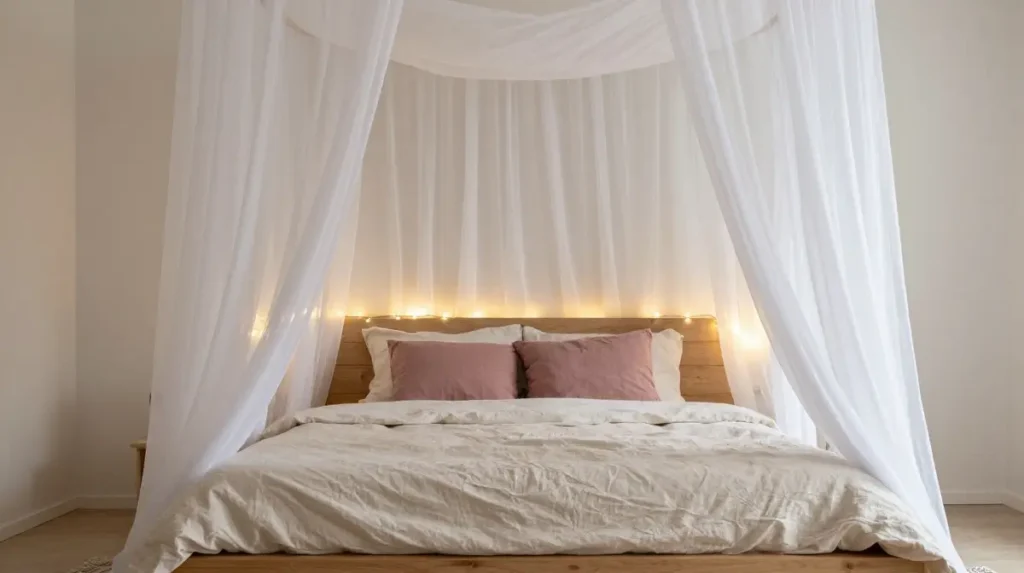 Use a Canopy or Draped Fabric Above Your Bed