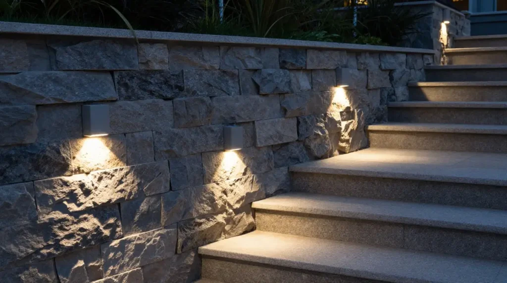Wall-Mounted Step Lights on Retaining Walls