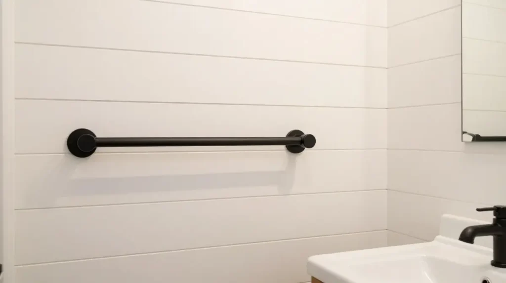 White Shiplap Walls with Black Fixtures