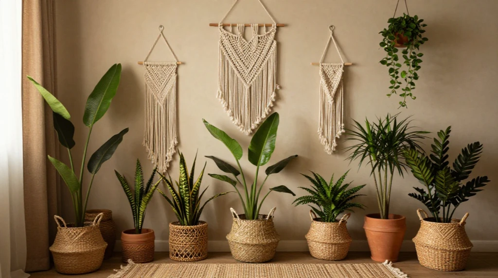 Boho Plant Interior with Layered Textures