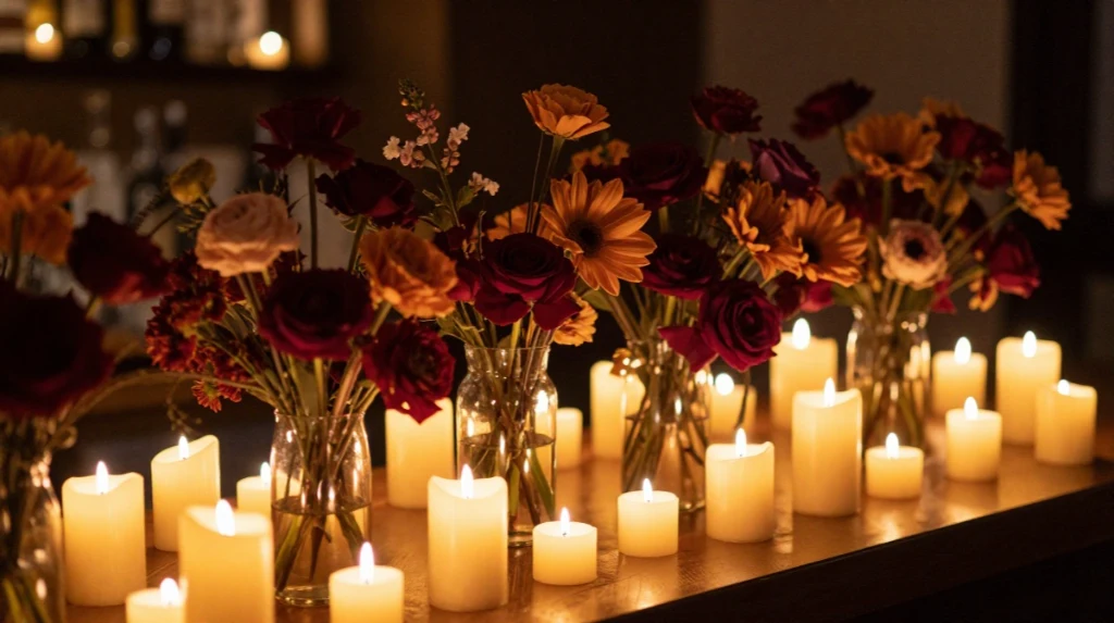 Candlelit Flower Bar Display