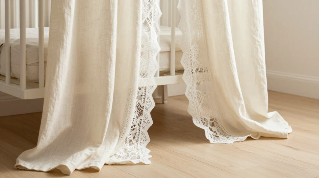 French Linen Textiles and Muslin Nursery Drapes