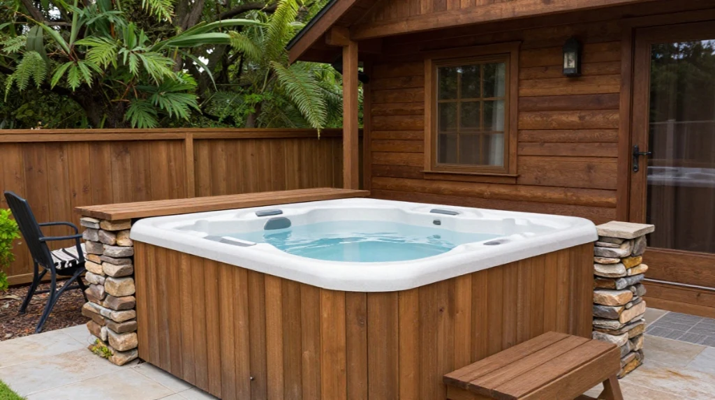 Rustic Cabin Style Backyard Spa