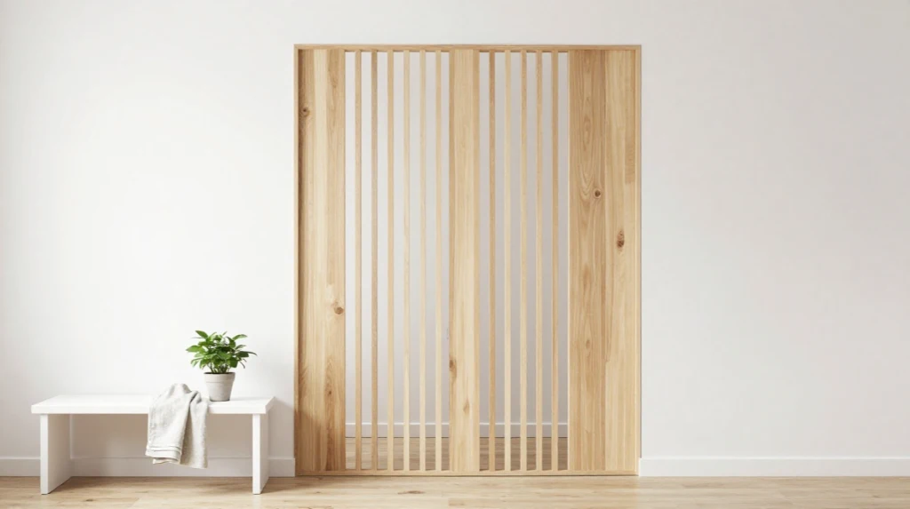Scandinavian Entryway Divider in Light Wood and White